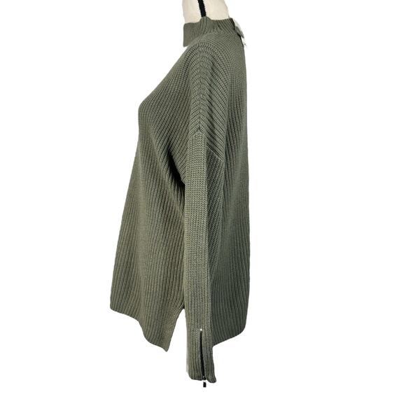 Bar III X-Large Sweater Mock V-Neck Cutout Side Slits Long Sleeve Zip Cuff Olive - Picture 6 of 8